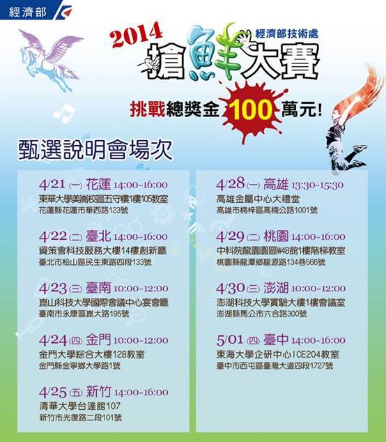 2014搶鮮大賽校園廣宣: 【敬邀參與】2014「搶鮮大賽」---- 100萬元總獎金等您來挑戰！圖片